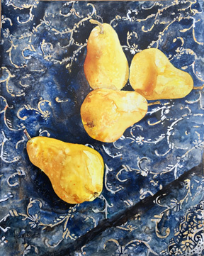 Luscious (Pears on ornate fabric)